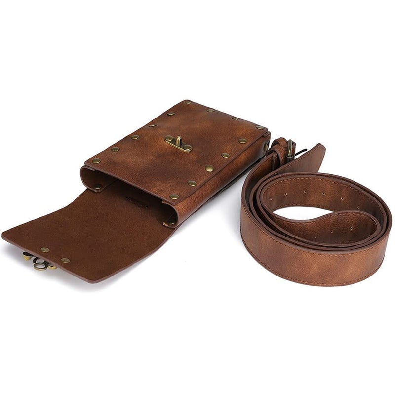 SUMGOGO Belt Pouch Purse Renaissance Costume Accessories LARP Cosplay Waist Bag Fanny Pack Hiking Festival Casual Daypack (Brown) - Image 3